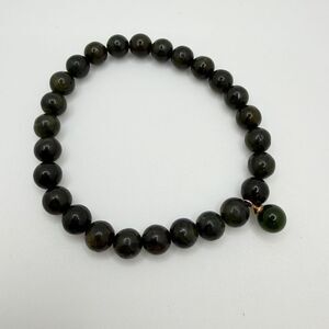 NWOT All 7mm of NEPHRITE JADE, dark green beaded stretch bracelet!